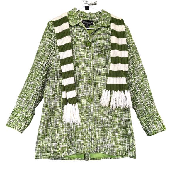 Dialogue Women's 8 Green Tweed Jacket, Linen Blend, Mod Retro Preppy w/ Scarf - Picture 1 of 6